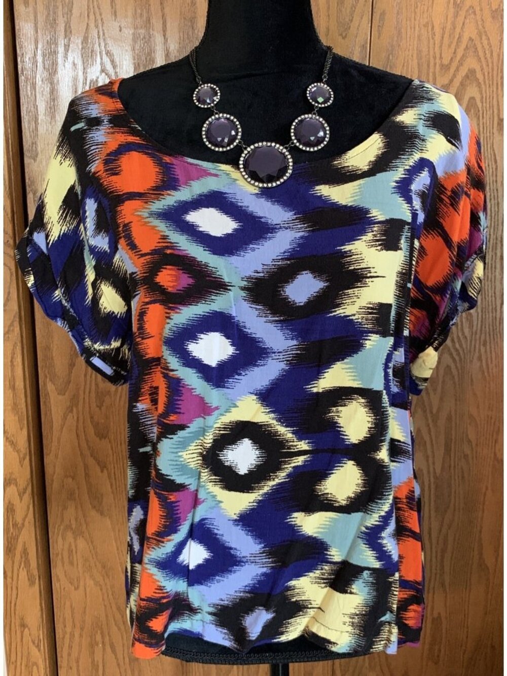 No Boundaries Womens Blouse Size Large Multicolor 1/2 Zipper Back Lightweight